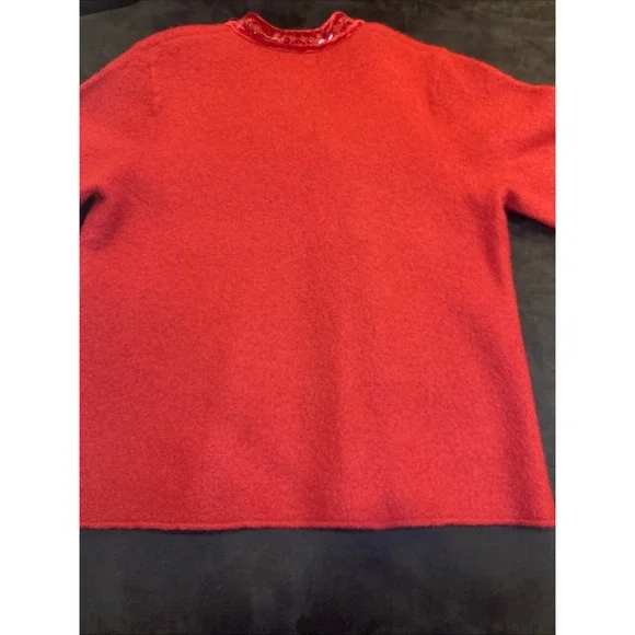 Alexandra Bartlett y2k vtg Red boiled wool cardigan sweater jacket Small Beaded - Picture 10 of 15